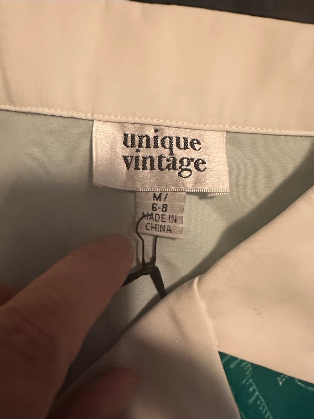 Unique Vintage Teal Dress with White Trim and Colorful Pencil Hem, Size M (6-8) - Picture 8 of 12